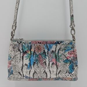 Hobo International Snakeskin Floral Leather Crossbody Bag Grey Blue Boho Wallet